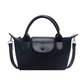 Deep blue nylon tote bag with leather handles and adjustable shoulder strap for women - Blue