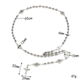 Collana rosario vintage argento con ciondolo a croce e catena di perline da 65 cm - Stile Color Acciaio 5