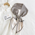 Elegant beige houndstooth skinny silk scarf with black borders for bags and hair - Beige Windmill Pattern (5)