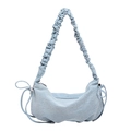 Bolso hobo de mezclilla azul claro con correa plisada y lazos laterales ajustables - Denim Azul