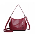 Borsa a tracolla bordeaux in pelle PU lavata con logo a cuore e tracolla - Rosso