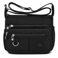 Borsa a tracolla in nylon nero impermeabile con tasche multiple e tracolla regolabile - Nero
