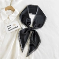 Black satin skinny scarf with houndstooth pattern edges tied in a stylish bow knot - Black Houndstooth Edge (9)