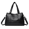 Minimalist black quilted PU leather shoulder bag with spacious interior and silver hardware - Black