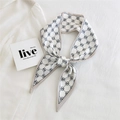 Elegant ivory twilly scarf with black mustache print and grid pattern for handbags - Mustache Circle Print