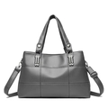 Dark gray quilted faux leather tote bag with adjustable strap and silver metal buckle - Gray