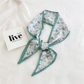Elegant narrow long silk scarf with green leaf print and matching green borders - Triangle Leaf Print