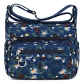 Borsa a tracolla impermeabile in nylon blu navy con stampe di margherite e farfalle - Margherita