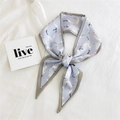 Elegant lavender narrow silk scarf with white crane and floral pattern for handbag - Crane Floral Print