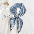 Blue paisley long silk scarf for women featuring grey borders and satin finish for neck or bag - Blue Paisley Lily (14)