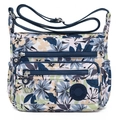 Floral print oxford fabric crossbody bag with multi-pocket design and blue shoulder strap - Blue Fireworks