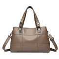 Brownish grey quilted tote bag in pebbled leather with adjustable crossbody strap - Dark Khaki