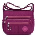 Waterproof purple oxford cloth crossbody bag with multiple zipper pockets and strap - Purple