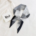 Modern black and white geometric stripe narrow twilly silk scarf tied in a bow - Grid Stripe Print