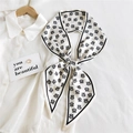 White silk-feel skinny scarf with vintage black M letter print and tied as a bow knot - TM White (20)