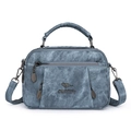 Bolso de mano azul textura denim para mujer con logo metálico y correa ajustable - Azul