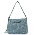 Sac bandoulière rétro bleu-gris en cuir souple avec plusieurs poches et large sangle - Bleu