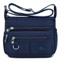 Navy blue multi-pocket nylon crossbody bag with adjustable strap and zip compartments - Blue