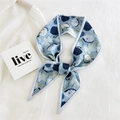 Narrow light blue silk scarf with cartoon bear and maple leaf pattern for bags - Cartoon Bear Hibernation