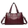 Burgundy PU leather tote bag with quilted stitching and detachable shoulder strap - Red