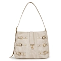 Sac bandoulière en PU beige avec boucles décoratives et détails dorés - Blanc Cassé