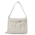 Sac bandoulière blanc crème en cuir texturé avec rivets métalliques et design multicouche - Blanc Cassé