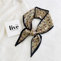 Elegant champagne silk-feel twilly scarf with colorful tulip floral prints - Beige Tulip Print