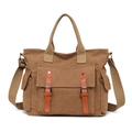 Bruine vintage canvas crossbodytas met meerdere vakken en verstelbare schouderriem - Bruin