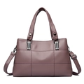 Minimalist purple faux leather tote bag with pebble grain texture and quilted patterns - Purple