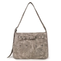 Sac bandoulière rétro kaki en cuir souple avec rivets vintage et large bandoulière - Kaki