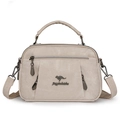 Elegant off-white soft PU leather handbag with kangaroo logo and adjustable strap - Off White