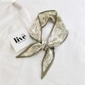 Narrow silk twilly scarf with olive green fern leaf print and cream base for hair and bags - Olive Green Fern Leaf