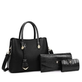 Set de tres bolsos negros en cuero con grabado de cocodrilo y herrajes dorados - Negro Juego