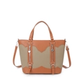 Bolso tote grande bicolor naranja y gris para mujer con herrajes plateados y bandolera - Caqui