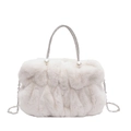 Faux fur handbag with rhinestone handle and pearl accents in cream white - Off White