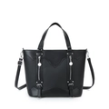 Bolso tote clásico de cuero negro granulado con doble cremallera y correa ajustable - Negro