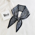 Fashionable narrow long silk scarf with black and white wavy pattern for hair or bags - Black White Water Flow