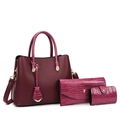 Conjunto de tres piezas de bolso tote rojo vino, cartera y tarjetero en piel sintética - Juego de Bolsos Borgoña