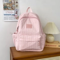 Pink bubble fabric aesthetic backpack with textured vertical pleats and side drawstring pockets - Small Without Pendant / Pink