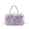 Lavender faux fur handbag with pearl accents and sparkling diamond chain handle - Purple