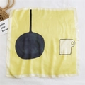 Elegant yellow square silk scarf featuring minimalist black artistic line art patterns - Black Lamp Cup