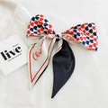 Fashionable narrow silk scarf with red heart patterns and Christian Mode lettering - Red Blue Heart English