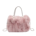 Pink fluffy faux fur handbag with sparkling rhinestone handle and elegant pearl accents - Pink