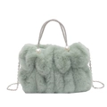 Light green faux fur handbag with diamond-encrusted handles and pearl accents - Green