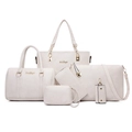 Set de 6 bolsos de cuero sintético beige que incluye bolso de mano y bandolera con herrajes - Beige