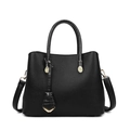 Classic black tote bag with lychee texture and crocodile pattern handles for women - Black Single Bag