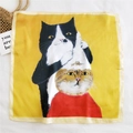 Silk-like square scarf in vibrant yellow featuring playful illustrated cats on white texture - Cat Haircut