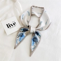 Narrow silk scarf with winter forest print and beige edges in a bow shape - Snow Branch Art Print