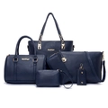 Set de 6 bolsos de piel PU azul marino con bolso de mano, bandolera y herrajes dorados - Azul