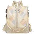 Women's vintage PU leather backpack with geometric quilted pattern in beige and champagne gold - Beige